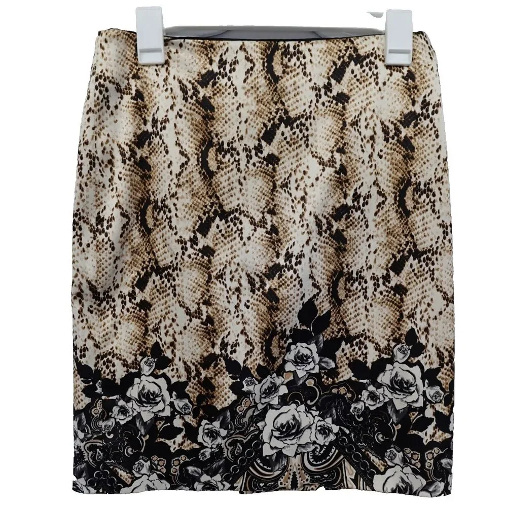 White House Black Market Skirt Sz 10 Snake Skin Floral Print Pencil Kick Pleat